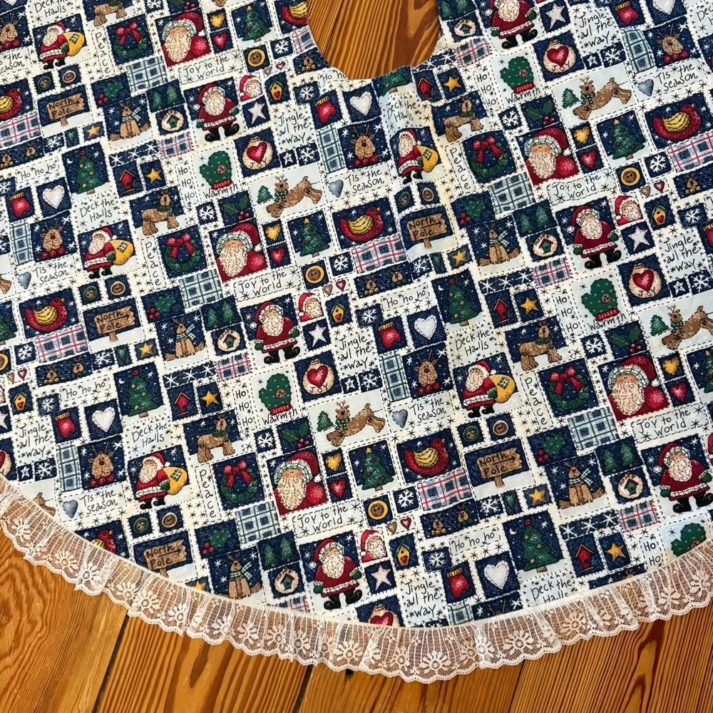 Handmade Tree Skirt Lace Ruffle Santa Reindeer Cottagecore